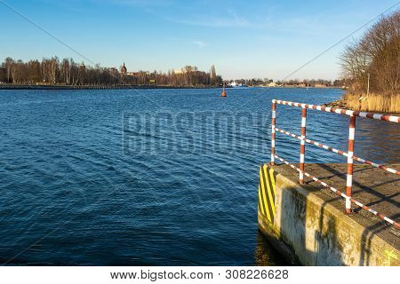 Martwa Wisla River, One Of The Branches Of The Vistula, Flowing Through The City And Port Of Gdańsk.