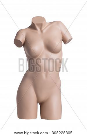 Female Nude Mannequin Without Hands, Feet And Head On White Background