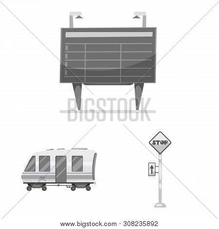 Bitmap Illustration Of Train And Station Sign. Collection Of Train And Ticket Stock Symbol For Web.