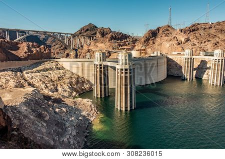 Hoover Dam On Lake Mead In Nevada And Arizona Stateline