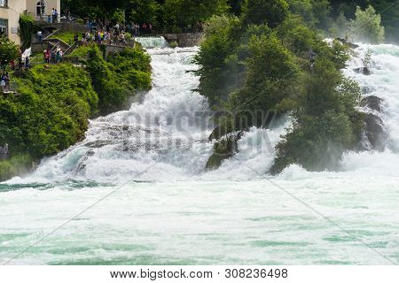Neuhausen Am Rheinfall, Switzerland - 23 July 2019. Waterfall On The River Rhine In The City Neuhaus