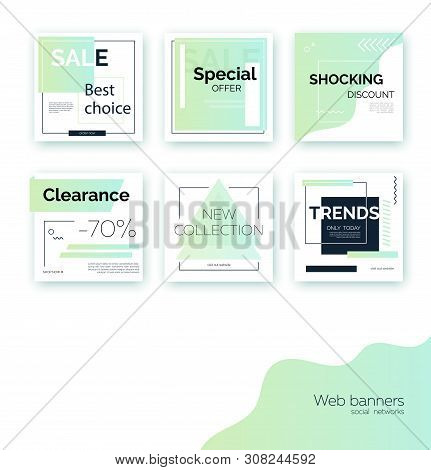 Banners, Templates For Social Media Post Promotion. Geometric Square Backgrounds With Text Space, Ab