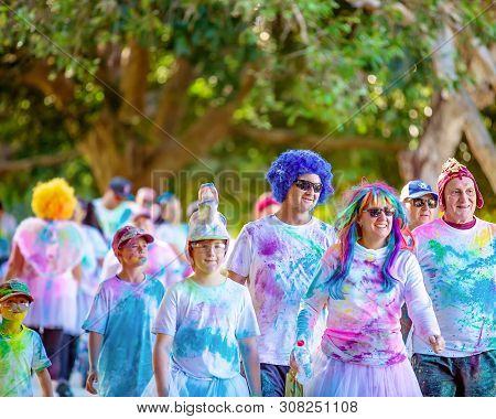Mackay, Queensland, Australia - June 2019: Unidentified Costumed Families Enjoying Themselves In Col