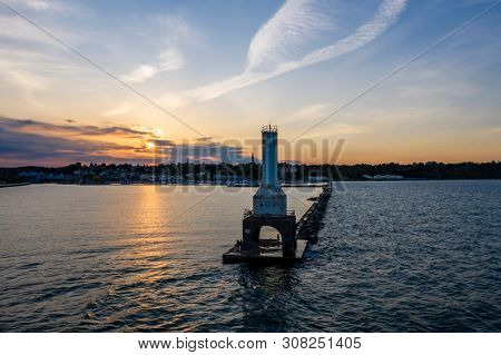 Port Washington Breakwater Light on a summers day