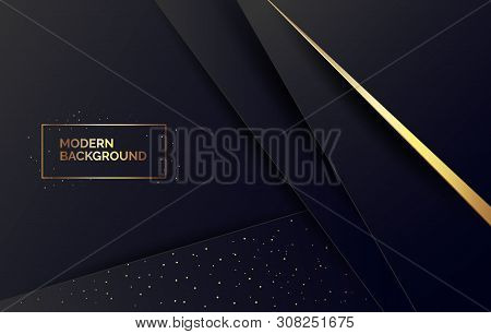 Abstract Black Paper Background With Golden Glitter, Banner For Presentation, Landing Page, Web Site