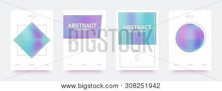 Holographic Trendy Banners, Brochures, Flyers, Backgrounds With Abstract Gradient Shapes.
