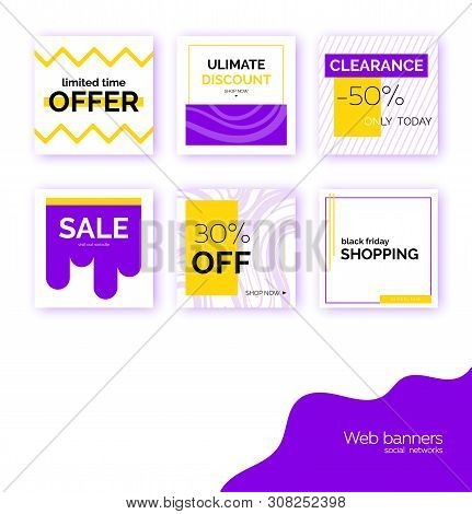 Banners, Templates For Social Media Post Promotion. Geometric Square Backgrounds With Text Space, Ab