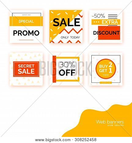 Banners, Templates For Social Media Post Promotion. Geometric Square Backgrounds With Text Space, Ab