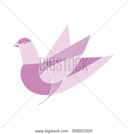Vector Illustration Of Logo, Icon Or Pictogram Of Pink, Violet And Purple Bird, Line Flat Design For