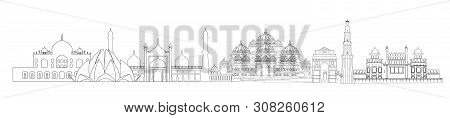 India, Delhi Landmarks. Indian City New-delhi Travel Skyline View