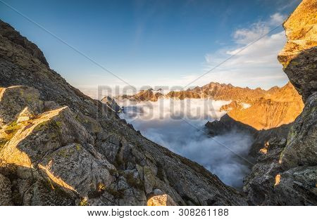 Mountains With Inversion At Sunset As Seen From Rysy Peak In High Tatras, Slovakia
