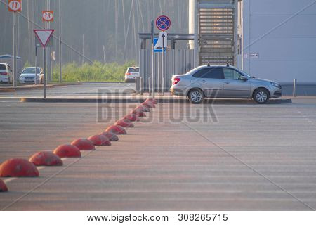 Pushkino, Russia - June, 8, 2019: parking at the shopping center in Pushkino, Russia