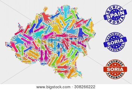 Vector Handmade Combination Of Soria Province Map And Grunge Watermarks. Mosaic Soria Province Map I