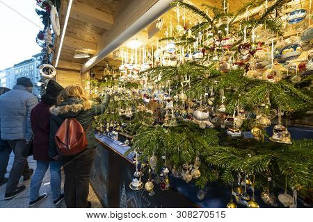 Milan, Italy. January 2019. The Traditional Christmas Stalls On The City Streets