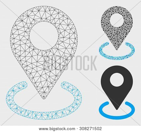 Mesh Geo Targeting Model With Triangle Mosaic Icon. Wire Frame Triangular Mesh Of Geo Targeting. Vec