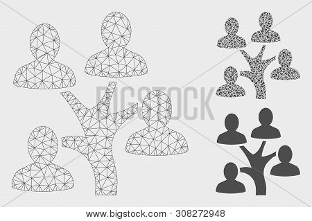 Mesh Genealogy Tree Model With Triangle Mosaic Icon. Wire Frame Triangular Mesh Of Genealogy Tree. V