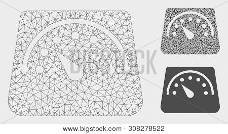 Mesh Floor Scales Model With Triangle Mosaic Icon. Wire Carcass Polygonal Mesh Of Floor Scales. Vect