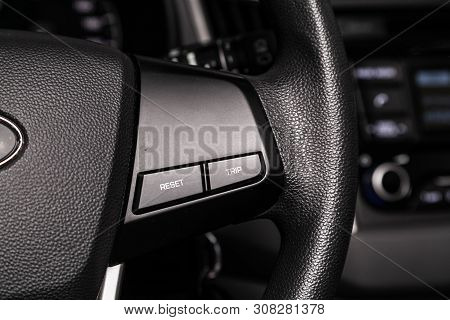 Novosibirsk, Russia - June 22, 2019:  Hyundai Creta,car Controller On Steerling Wheel ,control Syste