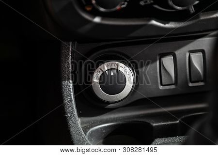 Novosibirsk, Russia - June 22, 2019: Renault Duster, Close Up 2wd, Auto, Lock  Button Switches Contr