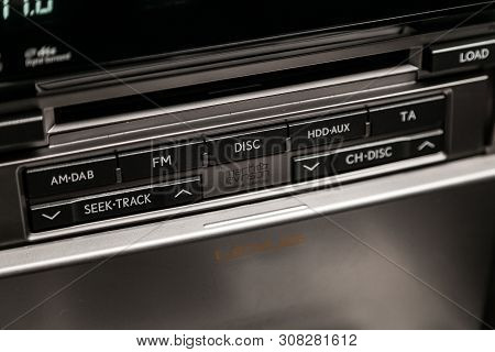 Novosibirsk, Russia - June 22, 2019:  Lexus Gx 460, Car Control Panel Of Audio Player And Other Devi