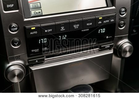 Novosibirsk, Russia - June 22, 2019:  Lexus Gx 460, Car Control Panel Of Audio Player And Other Devi