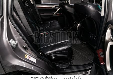 Novosibirsk, Russia - June 22, 2019:  Lexus Gx 460, Close-up Of The Black  Leather Rear Seats With S