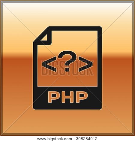 Black Php File Document Icon. Download Php Button Icon Isolated On Gold Background. Php File Symbol.