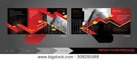 A Trifold Business Folder Template In Vector Format. The Design For Paper Size A4, Also Has A Guidel