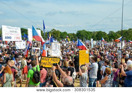 Prague, Czech Republic - June 23 2019: Crowd Of People Protests Against Prime Minister Babis And Min