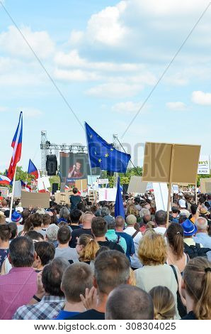 Prague, Czech Republic - June 23 2019: Crowd Of People Protests Against Prime Minister Babis And Min