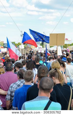 Prague, Czech Republic - June 23 2019: Crowd Of People Protests Against Prime Minister Babis And Min