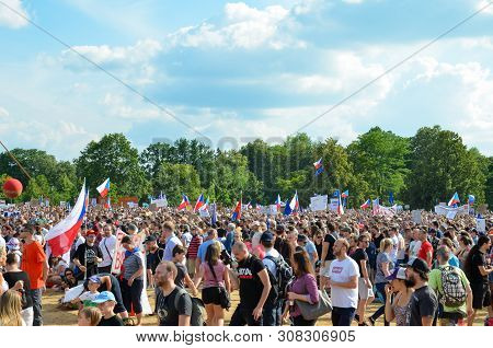 Prague, Czech Republic - June 23 2019: Crowd Of People Protests Against Prime Minister Babis And Min