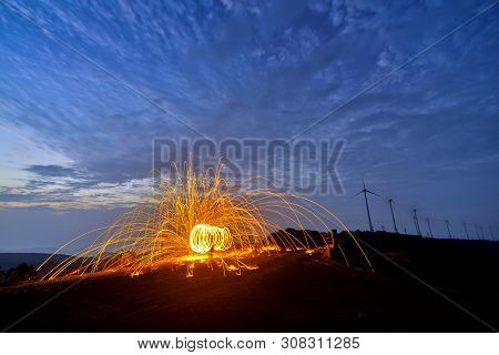 Steel Wool Photography At Satara, Maharashtra State Of India.