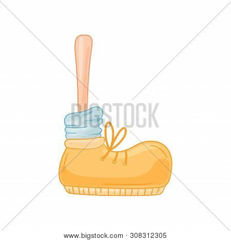 Cartoon Leg Stands Exactly. Vector Illustration On White Background.