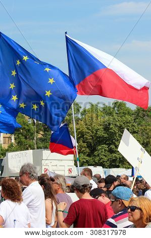 Prague, Czech Republic - June 23 2019: Crowd Of People Protests Against Prime Minister Babis And Min