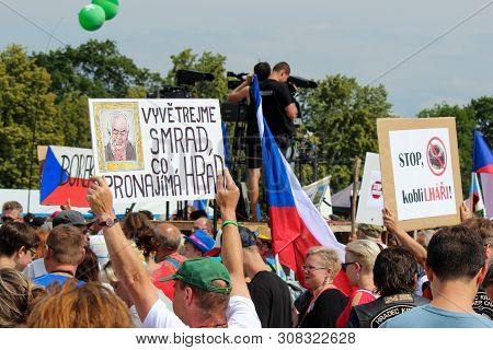 Prague, Czech Republic - June 23 2019: Crowd Of People Protests Against Prime Minister Babis And Min