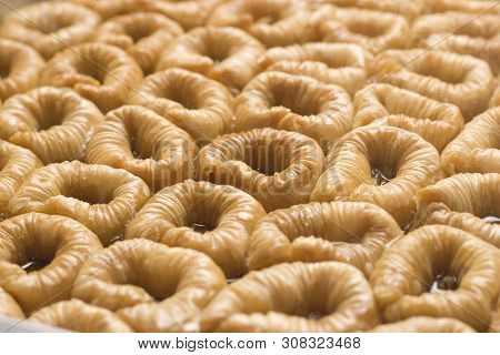Pieces Of Turkish Or Arabic Traditional Declious Oriental Dessert Pahlava, Baklava, Close Up