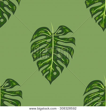 Tropical Pattern. Seamless Texture With Bright Hand Drawn Leaves Of Monstera.