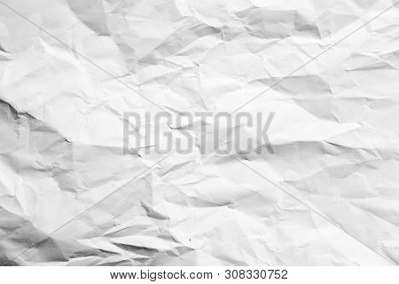 White Crumpled Paper Abstract Art Background. Wrinkled Texture Effect. Copy Space.