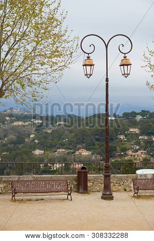 Mougins, France - April 03, 2019: Stylish Street Lamp Outdoors