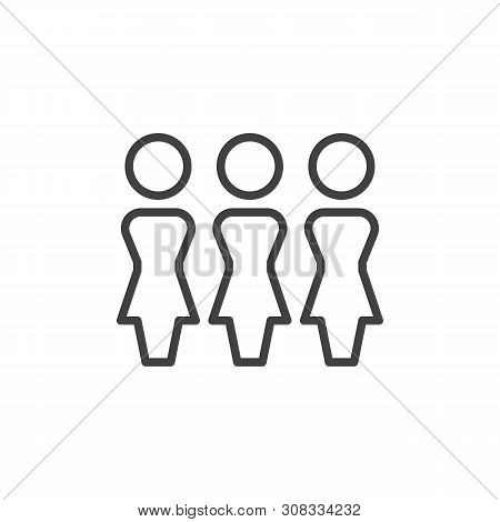 Three Woman Group Line Icon. People Team Group Linear Style Sign For Mobile Concept And Web Design. 