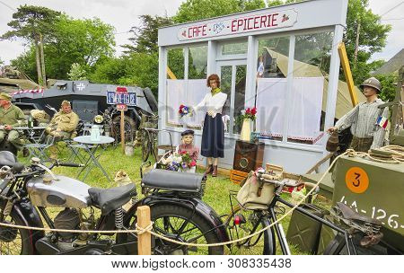 Sainte Mere, Normandy, France - June 06, 2019. D Day 75 Birthday Of French Liberation By Allied Coun