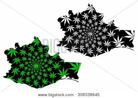 Oaxaca (united Mexican States, Mexico, Federal Republic) Map Is Designed Cannabis Leaf Green And Bla