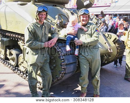 Sainte Mere, Normandy, France - June 06, 2019. D Day 75 Birthday Of French Liberation By Allied Coun