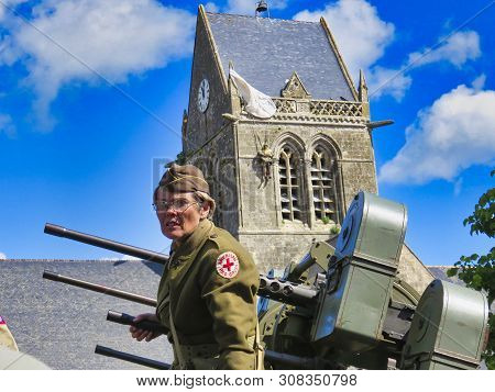 Sainte Mere, Normandy, France - June 06, 2019. D Day 75 Birthday Of French Liberation By Allied Coun
