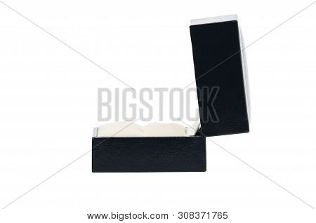 Blue Leather Jewelry Box On An Isolated White Background