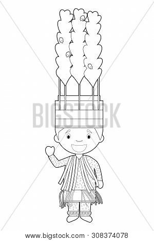 Easy Coloring Cartoon Character From Saint Kitts And Nevis Dressed In The Traditional Way For Carniv