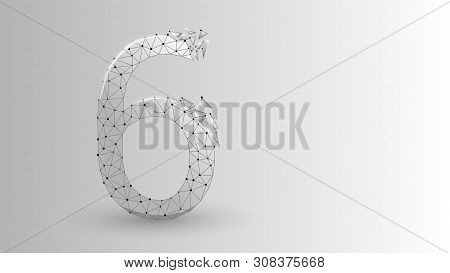 Number Six 2d Low Poly Abstract Illustration Consisting Of Points, Lines, And Shapes In The Form Of 