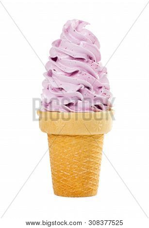 Soft Fruit Ice Cream In Waffle Cup Isolated On White Background.