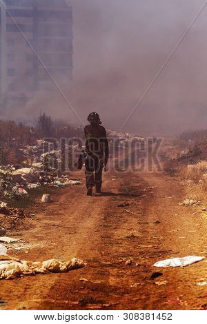 Fire In Steppe. Forest And Steppe Fire Completely Destroy Fields And Steppes During Severe Droughts.